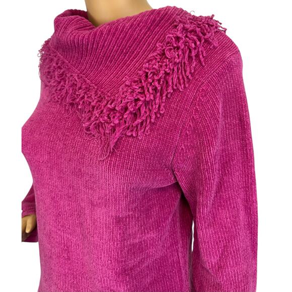 2/$15 Good Clothes Fringe Scarf Chenille Sweater Pink Cowl Neck Petite Size PM - Picture 9 of 11